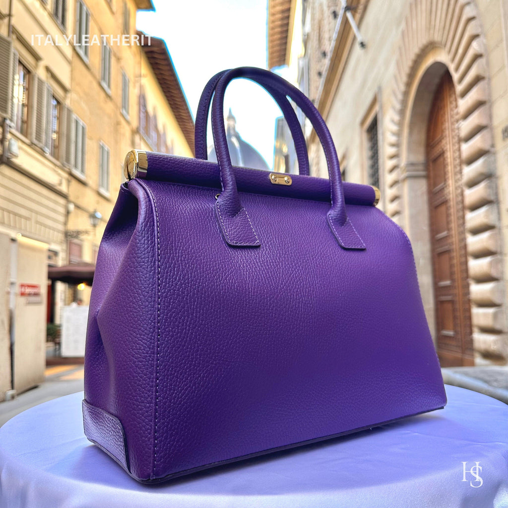 Italian Handmade Leather Bags for Women, Elegant Leather Tote with Lock and Key
