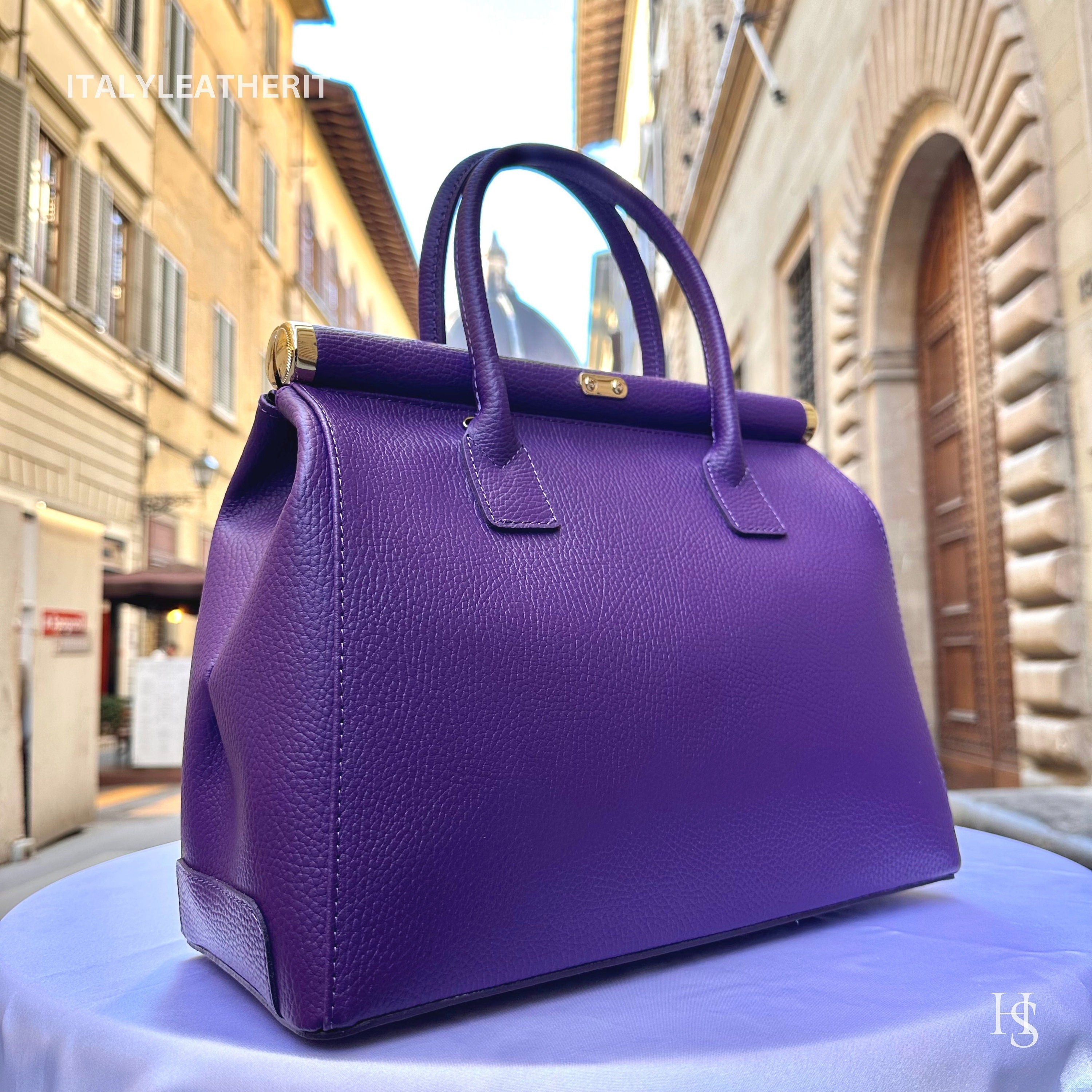 Italian Handmade Leather Bags for Women, Elegant Leather Tote with Lock and Key