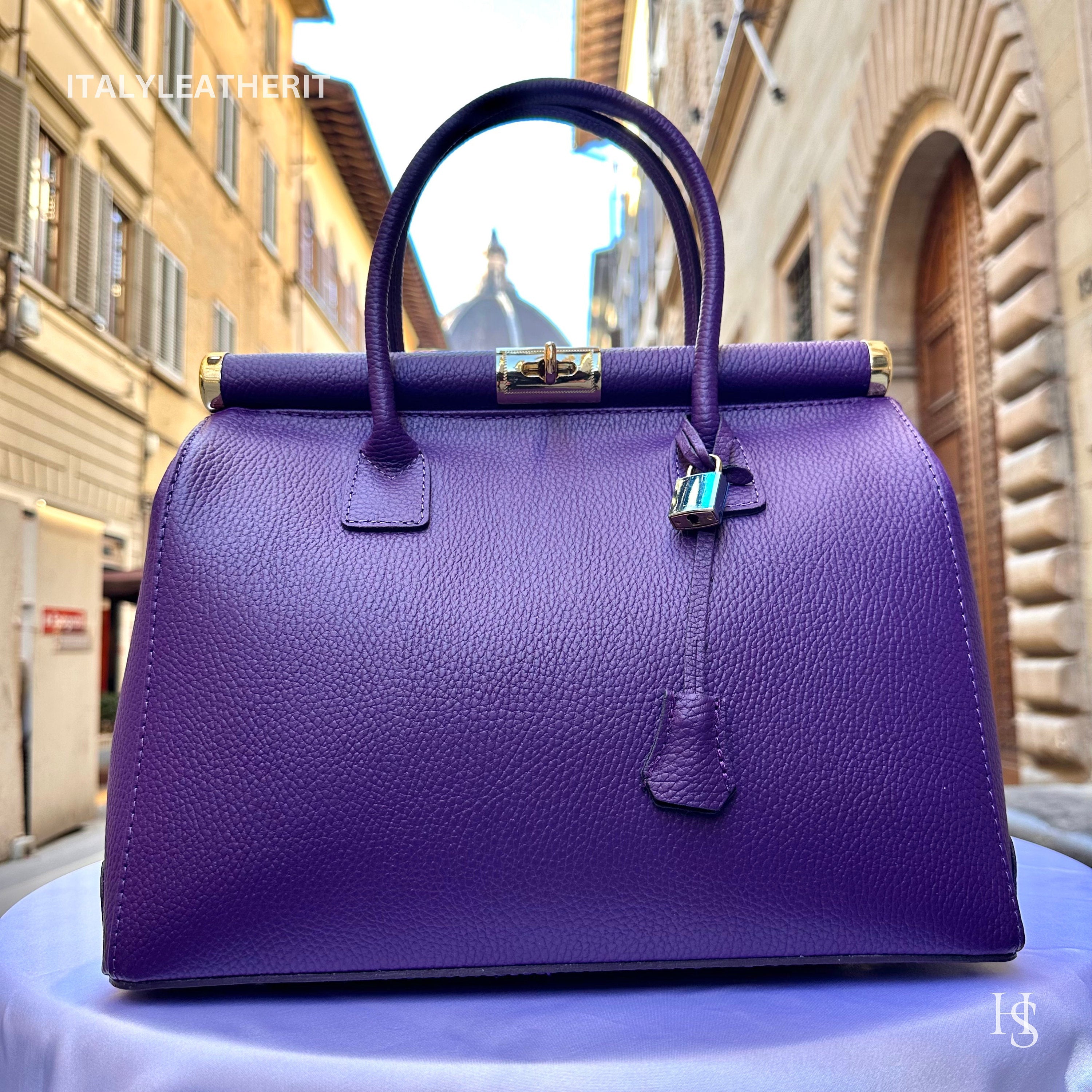 Italian Handmade Leather Bags for Women, Elegant Leather Tote with Lock and Key