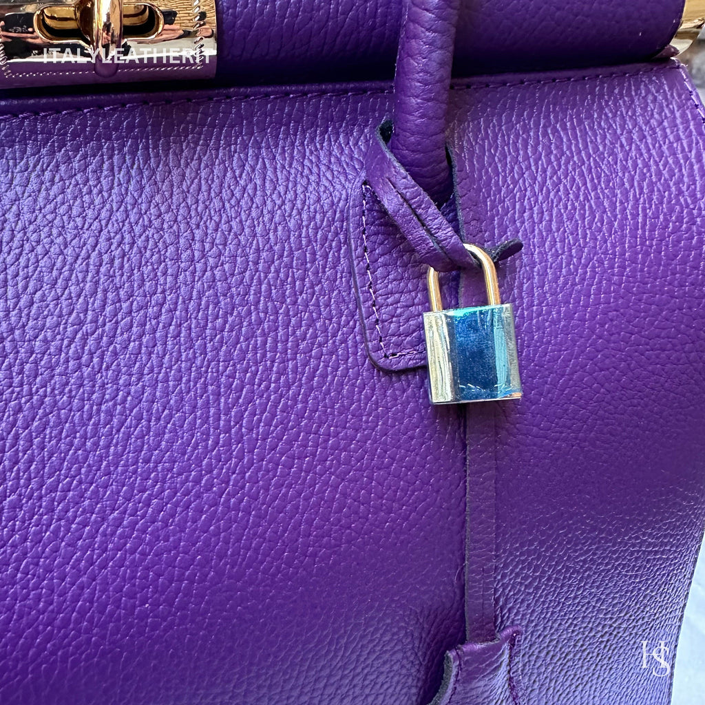 Italian Handmade Leather Bags for Women, Elegant Leather Tote with Lock and Key