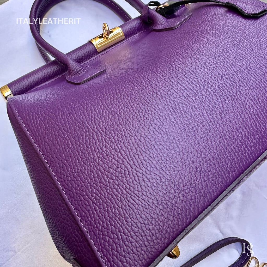 Italian Handmade Leather Bags for Women, Elegant Leather Tote with Lock and Key