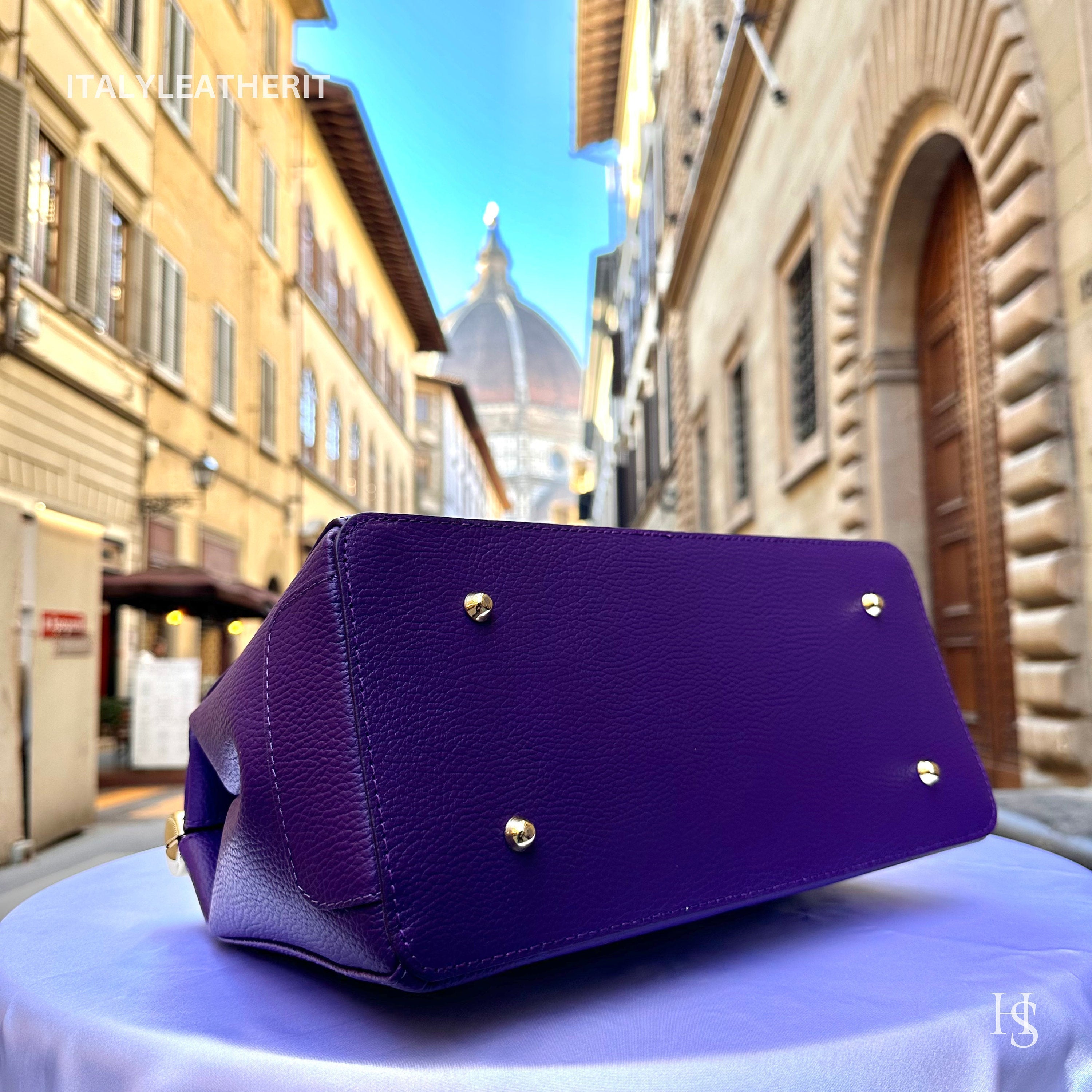 Italian Handmade Leather Bags for Women, Elegant Leather Tote with Lock and Key