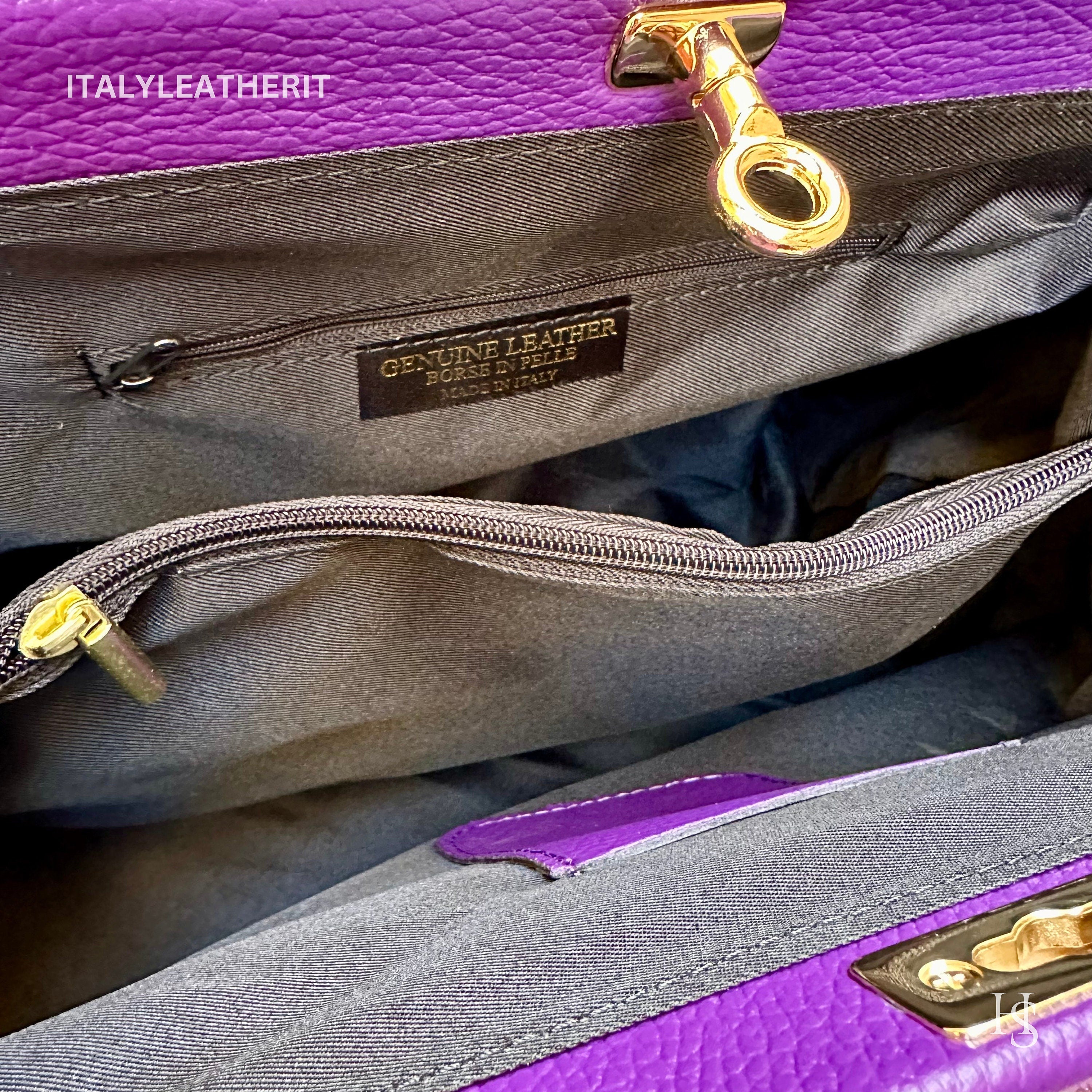 Italian Handmade Leather Bags for Women, Elegant Leather Tote with Lock and Key