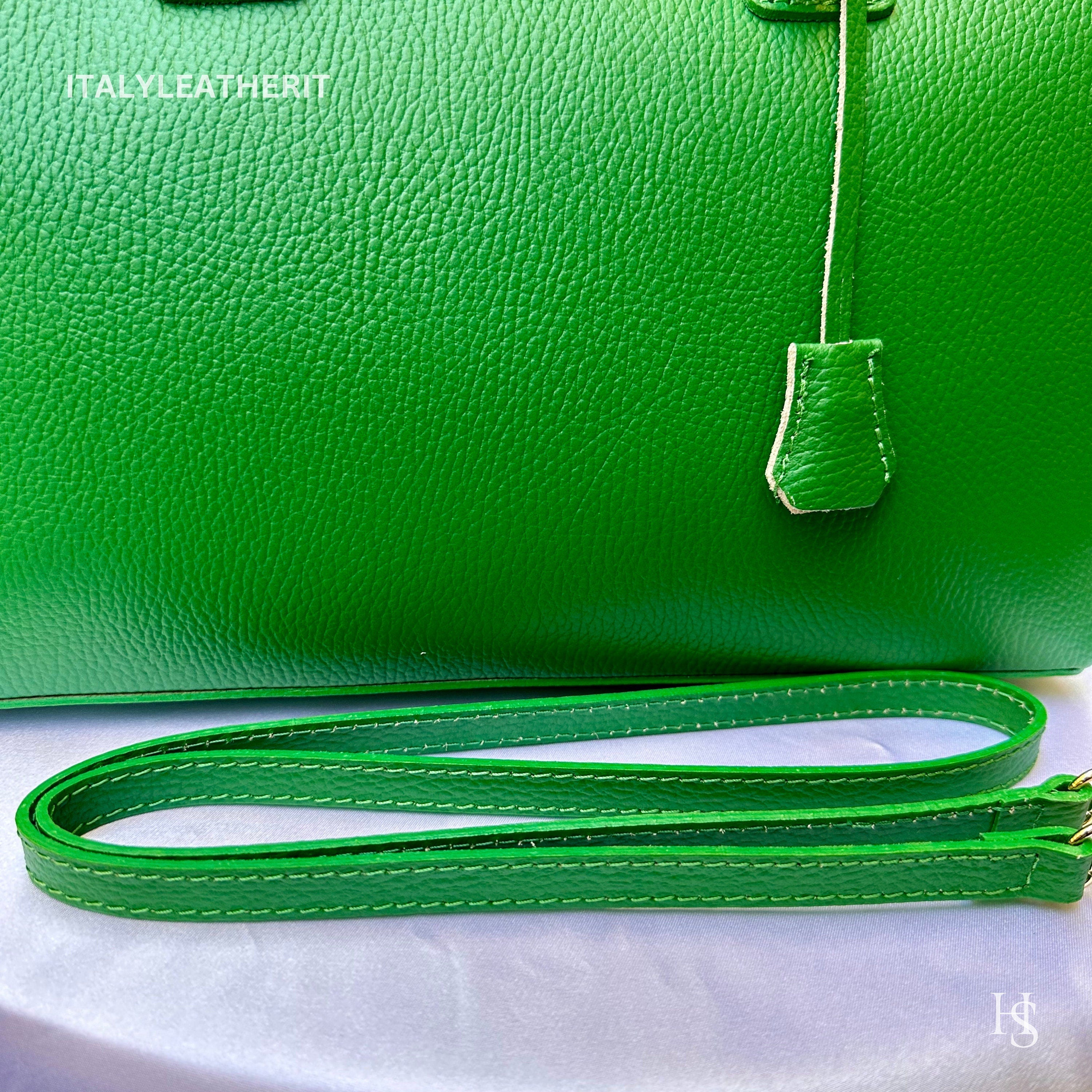 Italian Handmade Leather Bag For Woman Tote From Florence, Green Color, with Lock