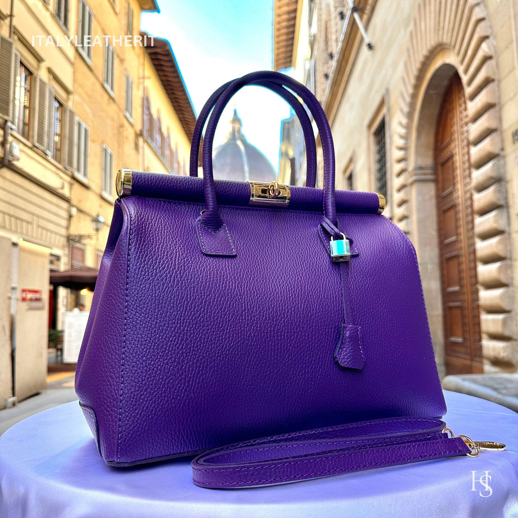 Italian Handmade Leather Bags for Women, Elegant Leather Tote with Lock and Key