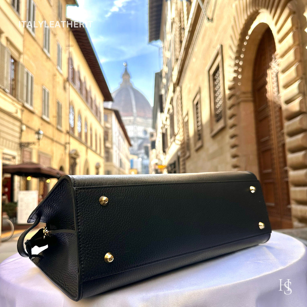 Italian Handmade Leather Tote Bag | Made in Italy,  Black Genuine Leather Purse for Women
