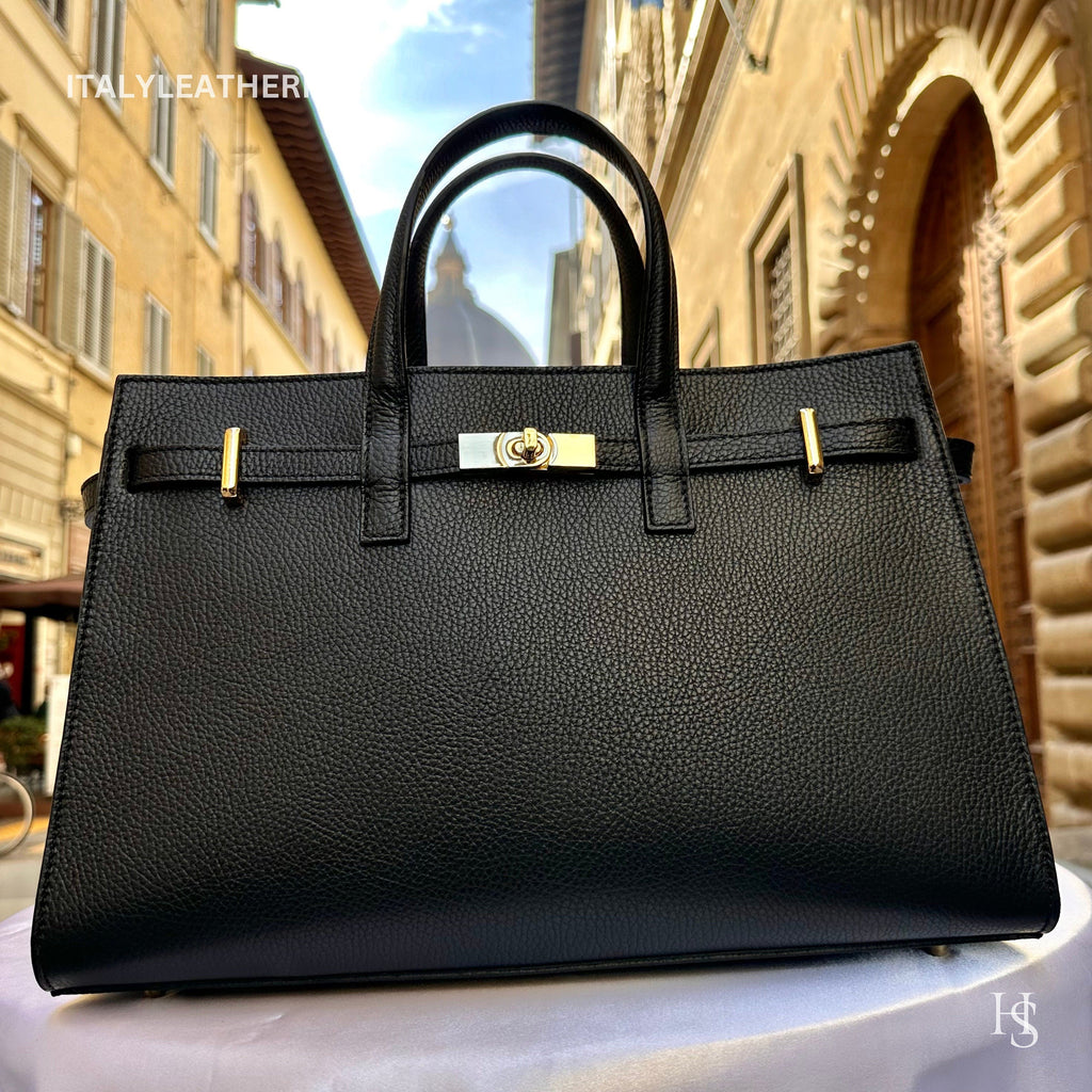Italian Handmade Leather Tote Bag | Made in Italy,  Black Genuine Leather Purse for Women