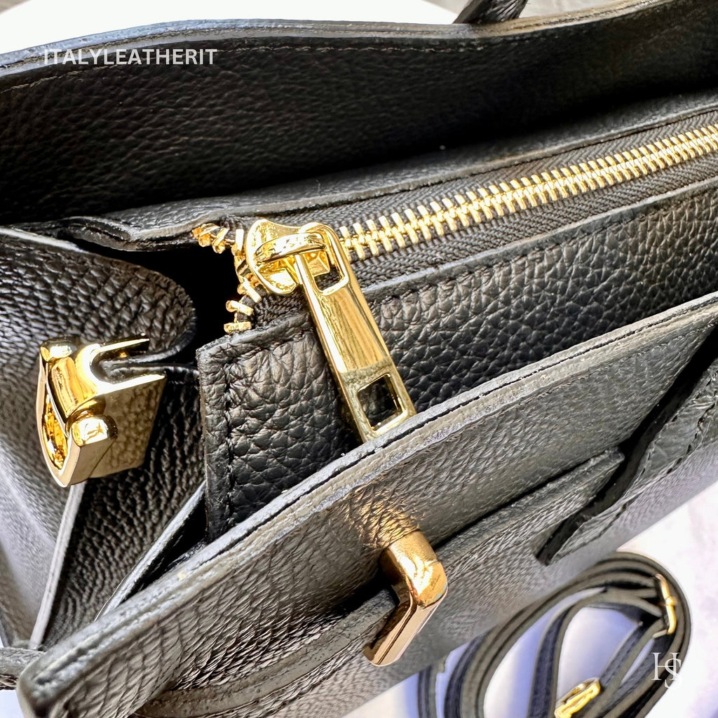 Italian Handmade Leather Tote Bag | Made in Italy,  Black Genuine Leather Purse for Women