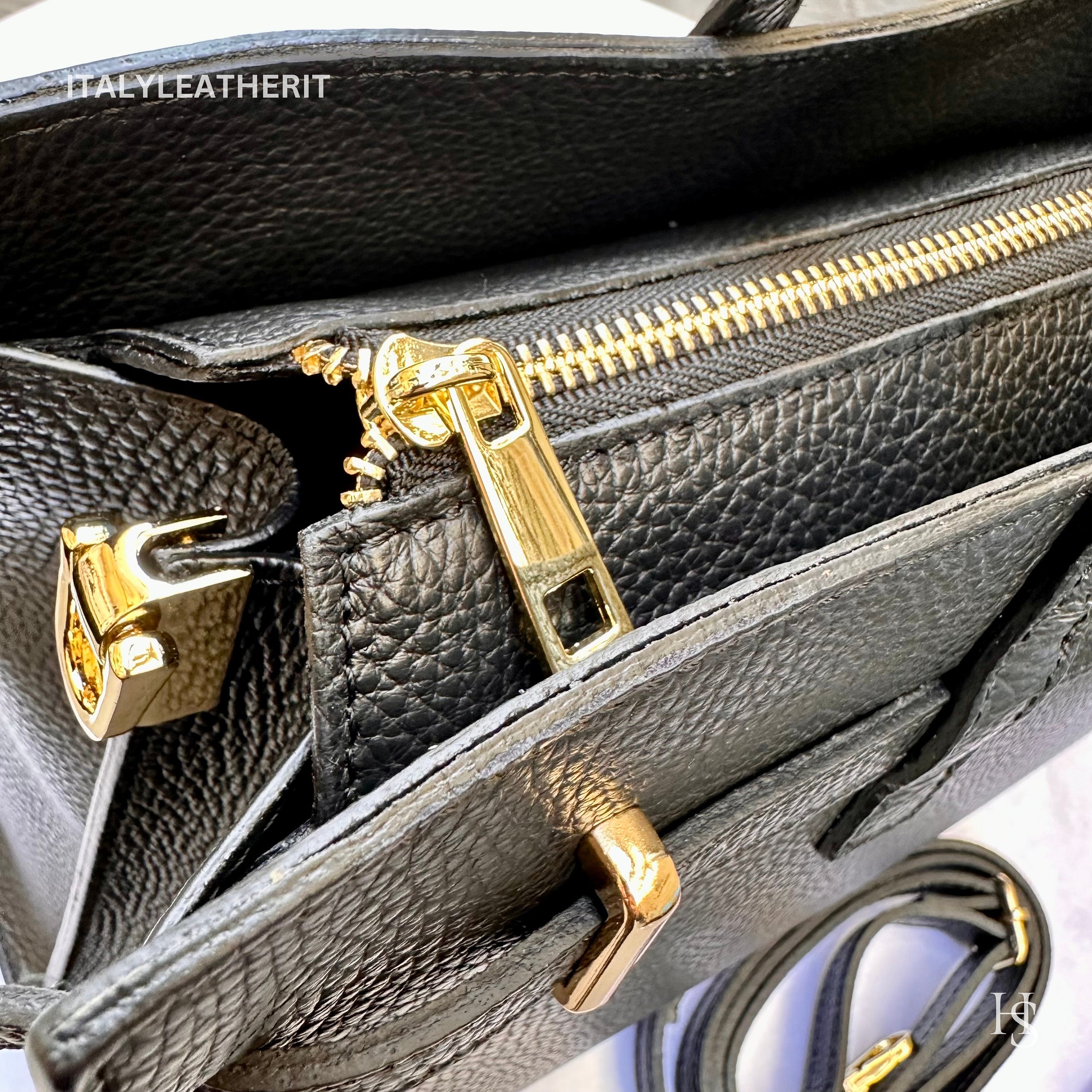 Italian Handmade Leather Tote Bag | Made in Italy,  Black Genuine Leather Purse for Women