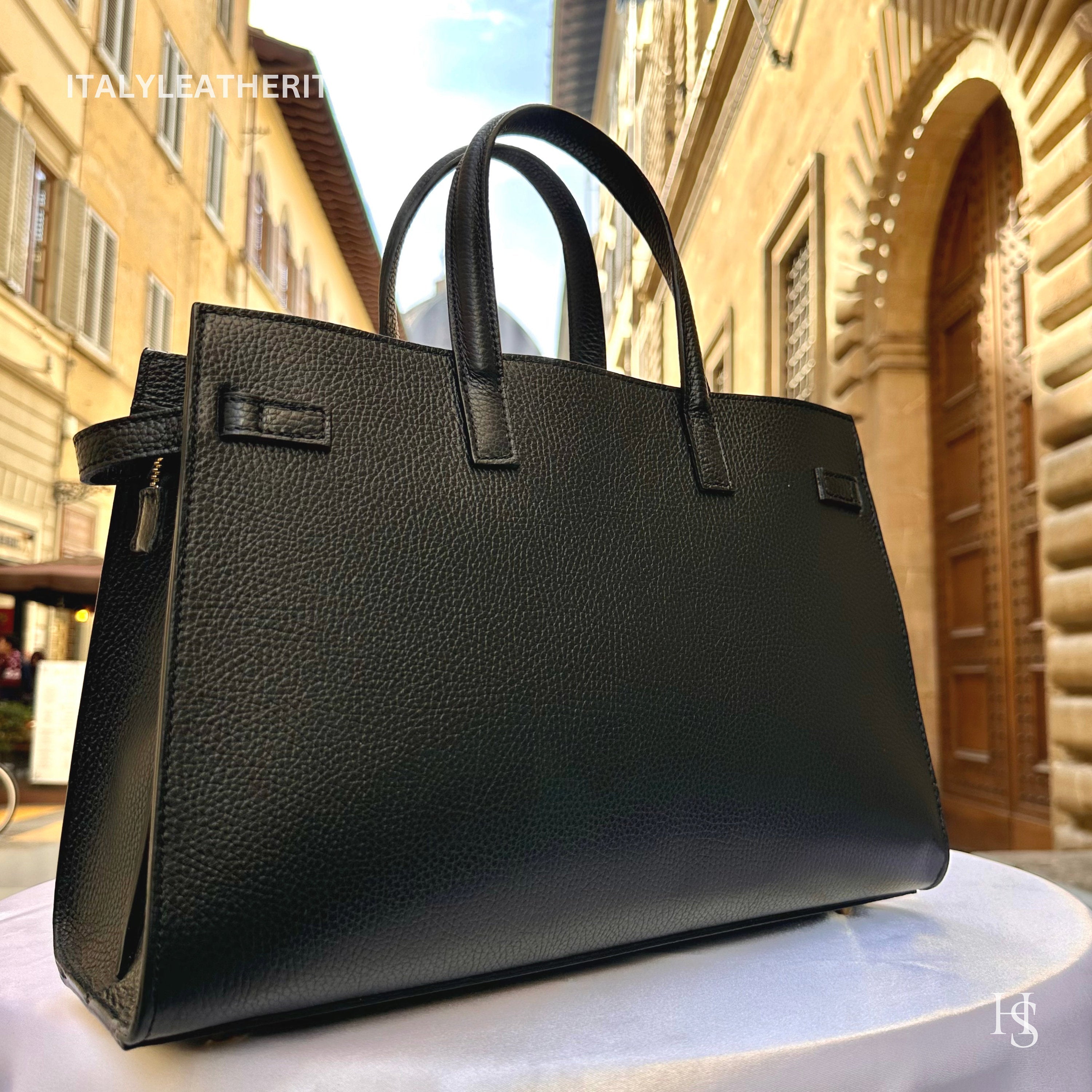 Italian Handmade Leather Tote Bag | Made in Italy,  Black Genuine Leather Purse for Women
