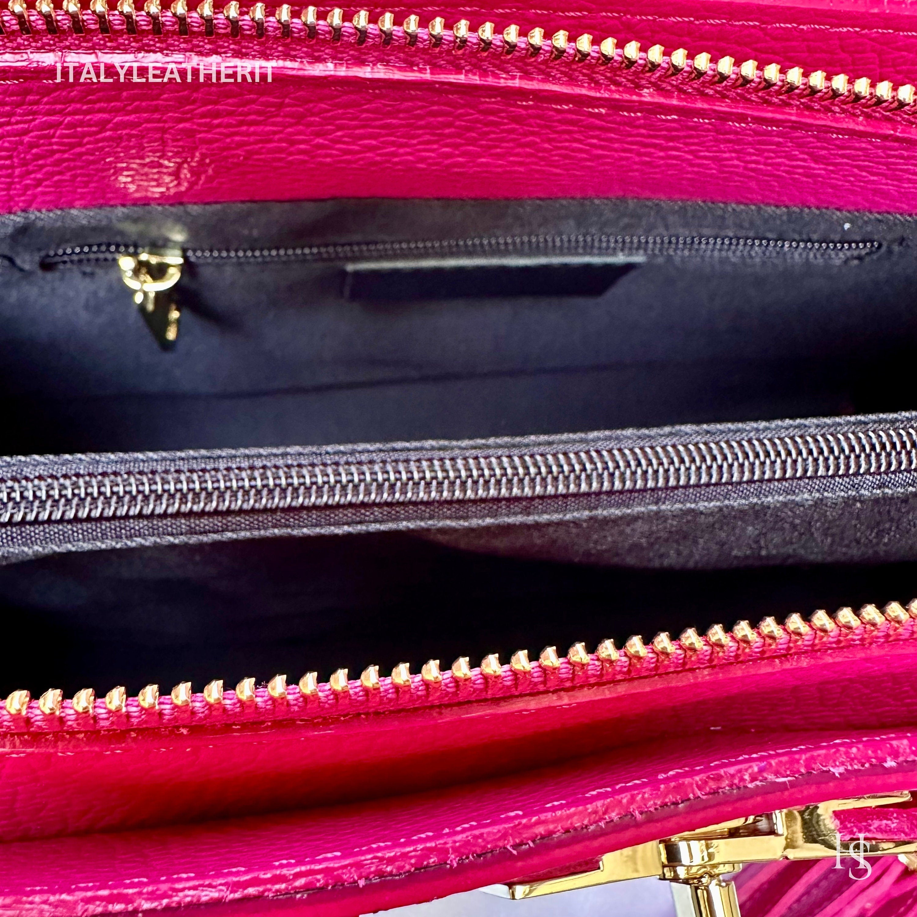Italian Handmade Leather Tote Bag for Women, Made in Italy, Fuchsia