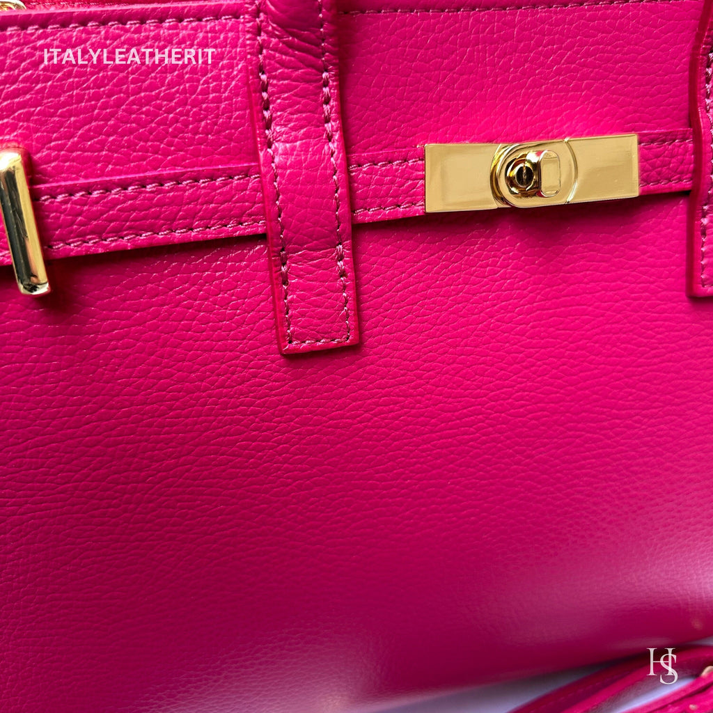 Italian Handmade Leather Tote Bag for Women, Made in Italy, Fuchsia