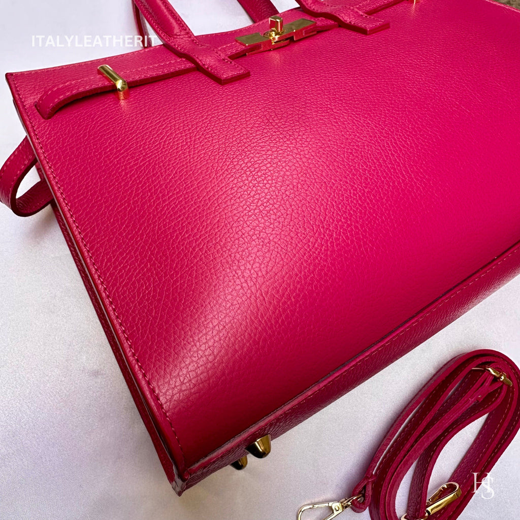 Italian Handmade Leather Tote Bag for Women, Made in Italy, Fuchsia