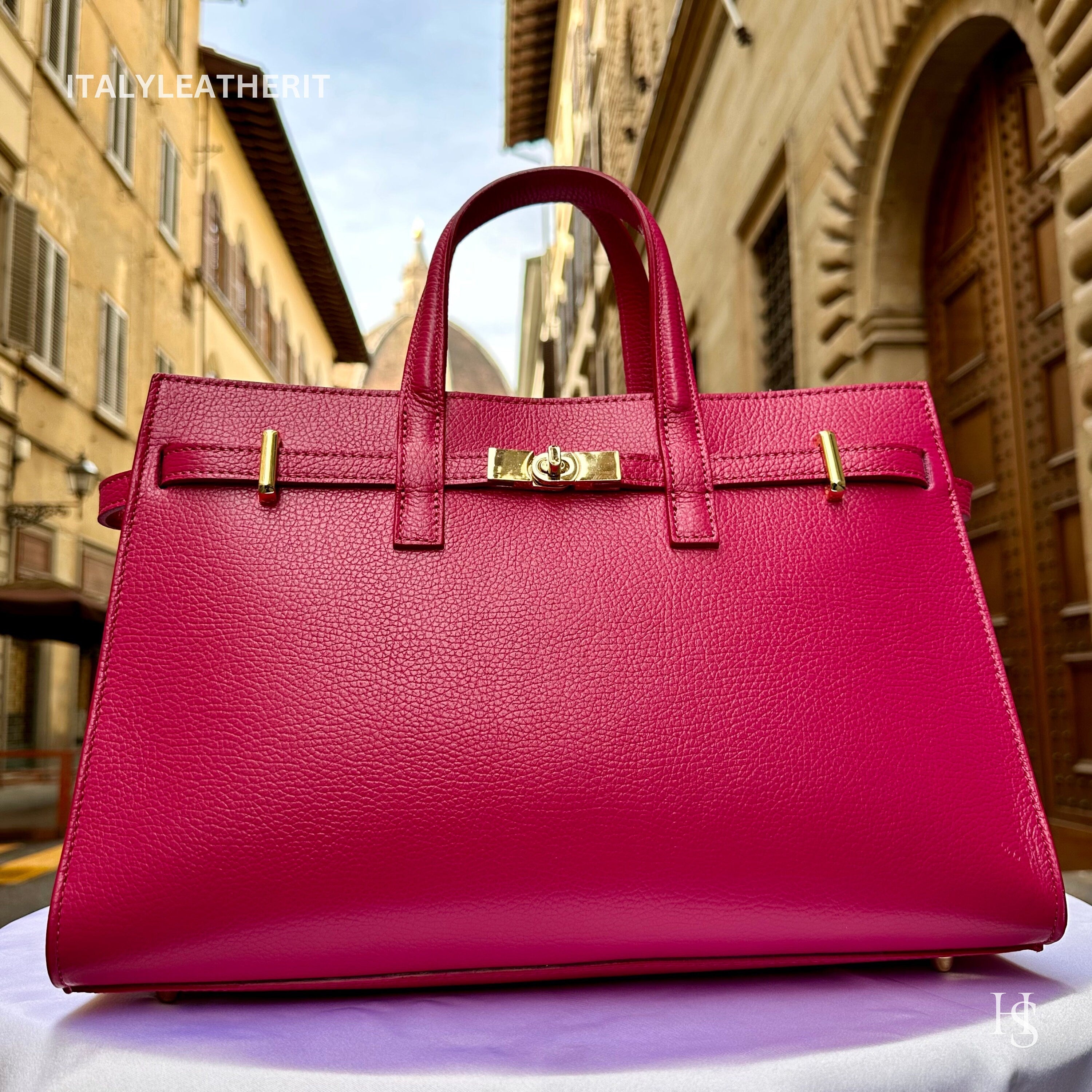 Italian Handmade Leather Tote Bag for Women, Made in Italy, Fuchsia