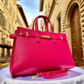 Italian Handmade Leather Tote Bag for Women, Made in Italy, Fuchsia