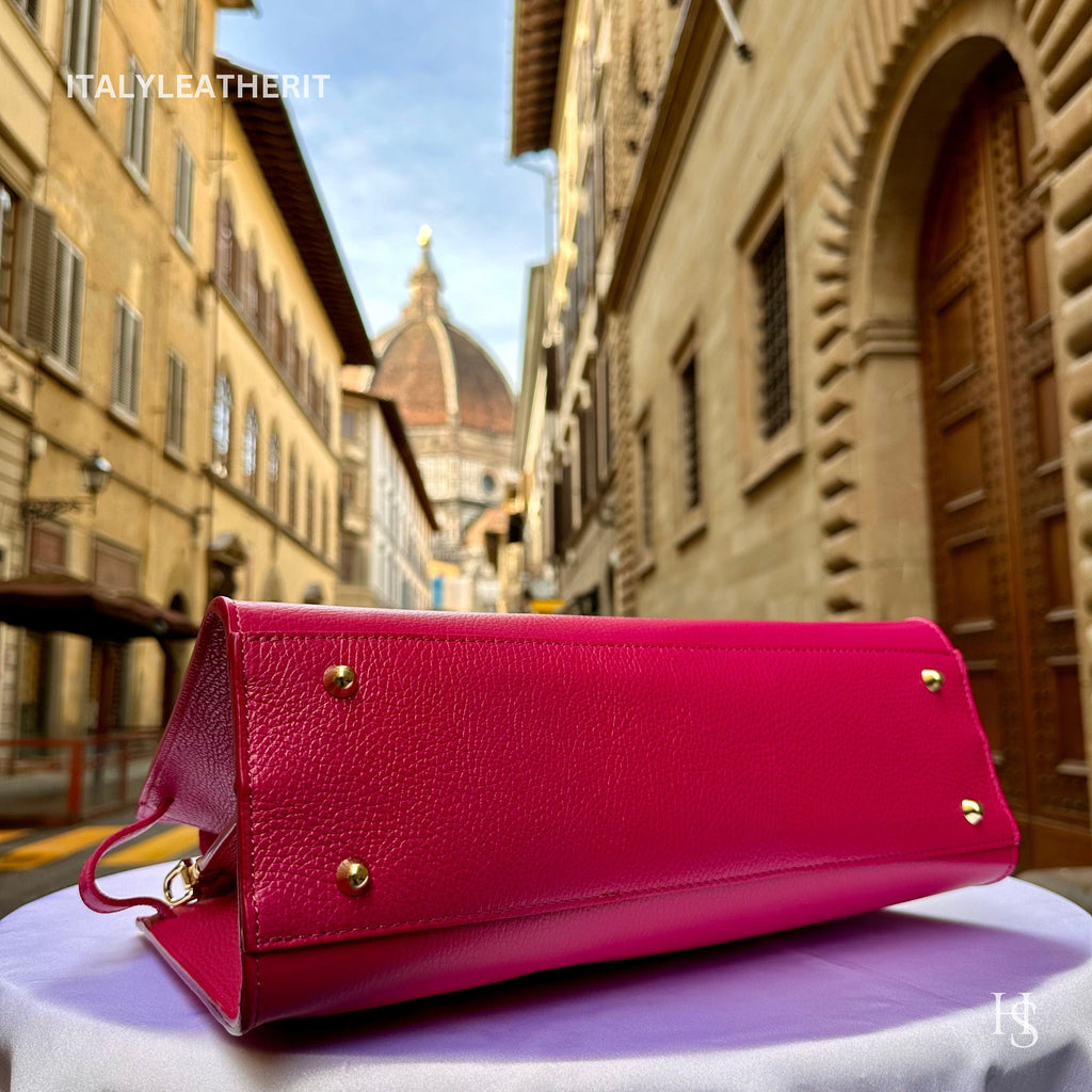Italian Handmade Leather Tote Bag for Women, Made in Italy, Fuchsia