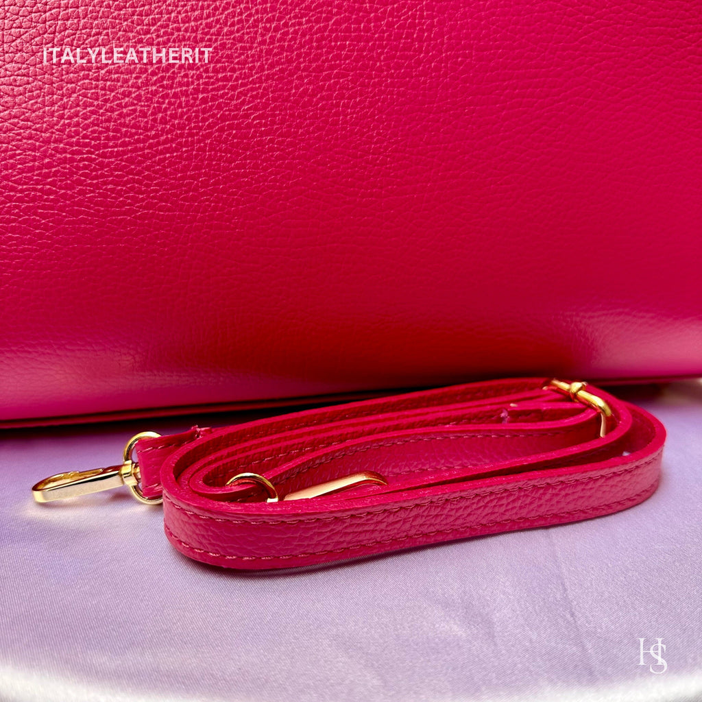 Italian Handmade Leather Tote Bag for Women, Made in Italy, Fuchsia