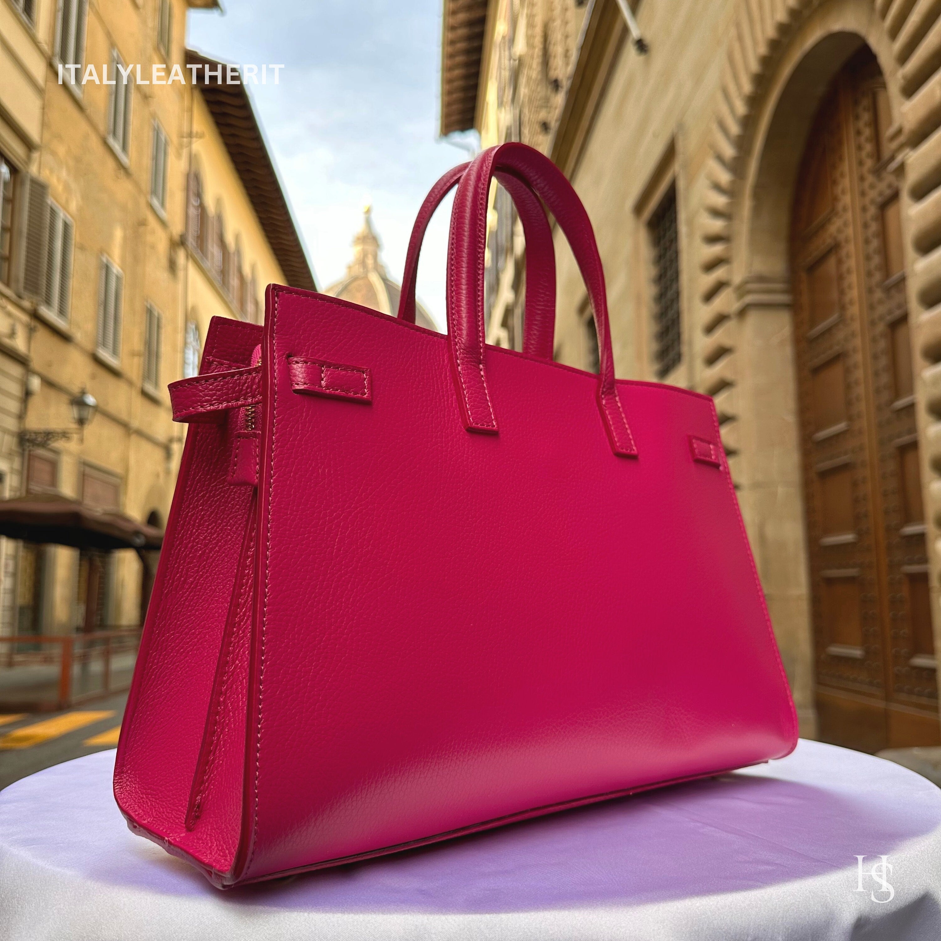 Italian Handmade Leather Tote Bag for Women, Made in Italy, Fuchsia