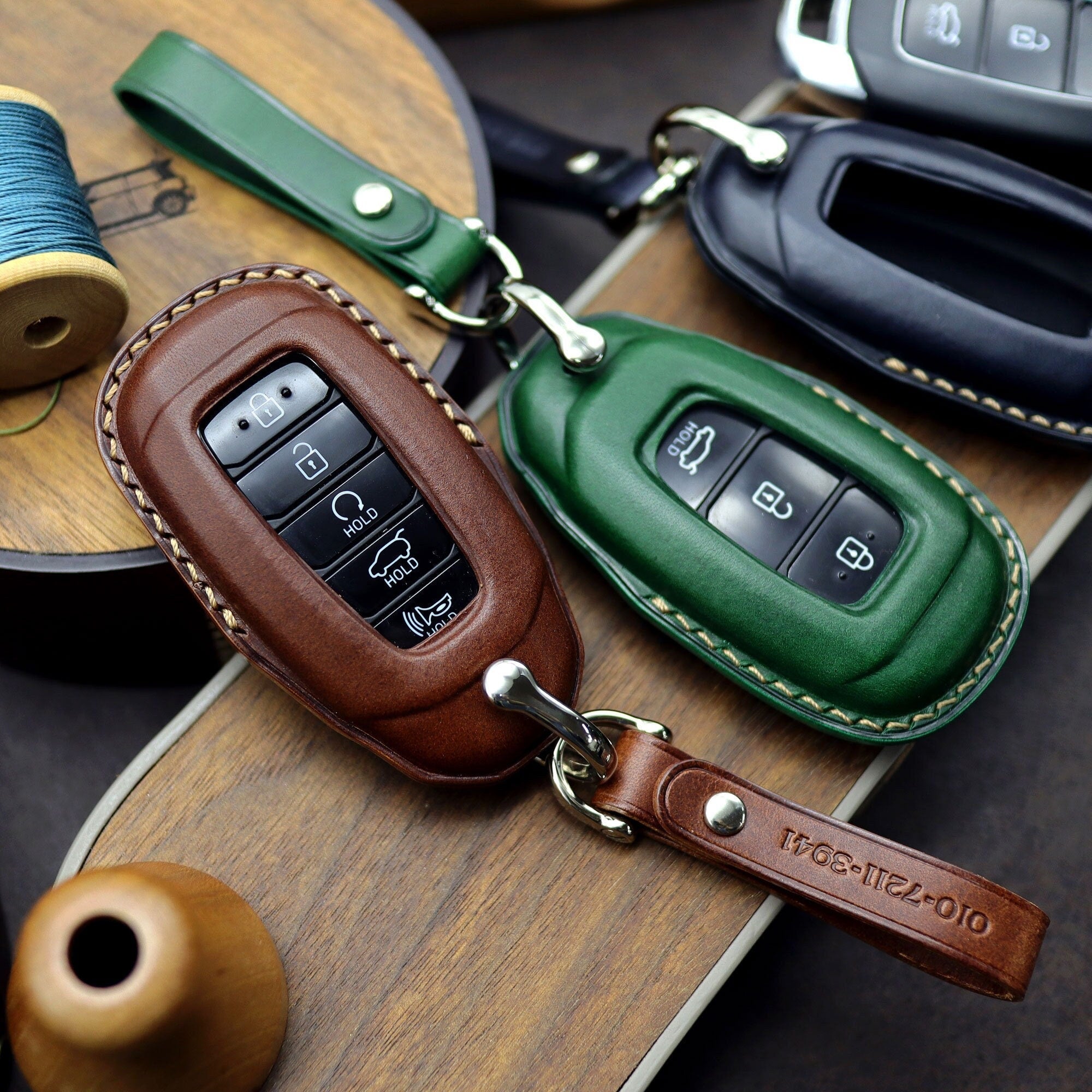 Leather Car Key Fob Cover: Hyundai Palisade, Santa Fe, Avante