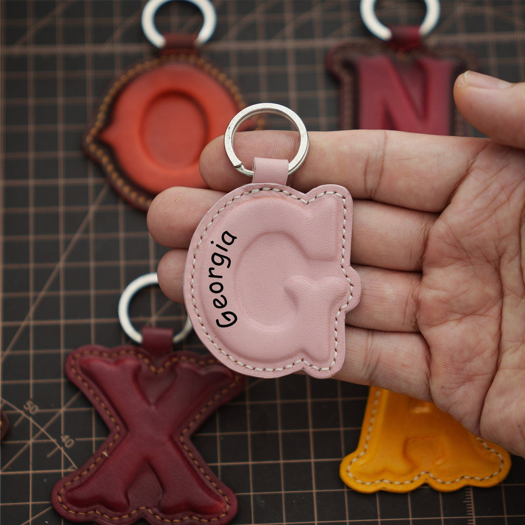 Leather Initial Charm Keychain Accessories - Handcrafted Personalized Leather Initial Piece With keyring Personalized Gift For Her