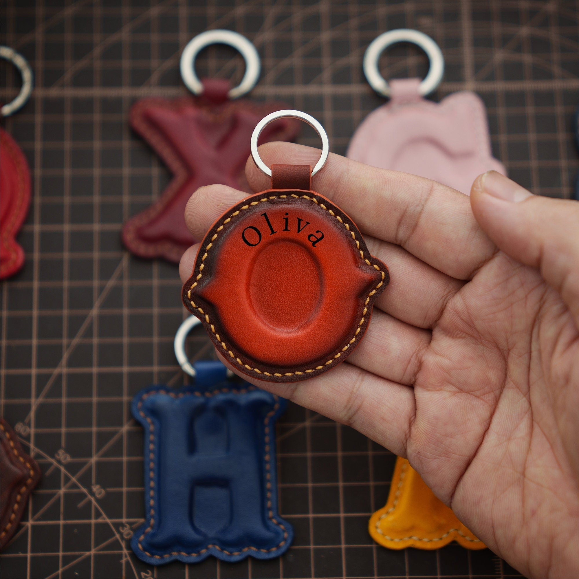 Leather Initial Charm Keychain Accessories - Handcrafted Personalized Leather Initial Piece With keyring Personalized Gift For Her
