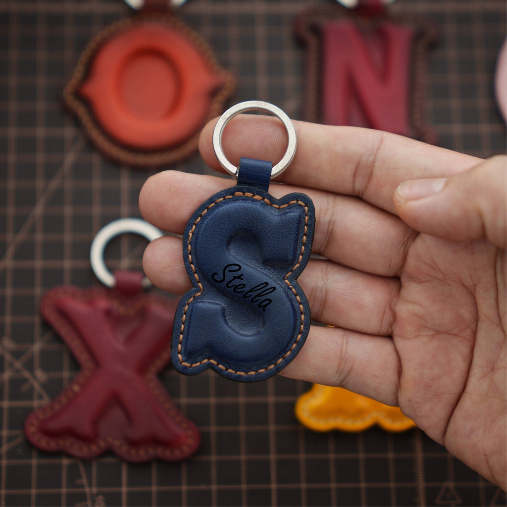 Leather Initial Charm Keychain Accessories - Handcrafted Personalized Leather Initial Piece With keyring Personalized Gift For Her