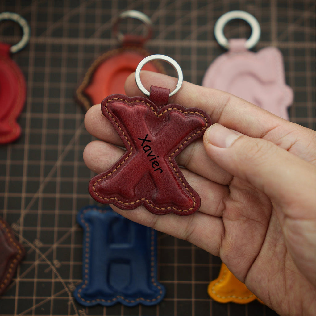 Leather Initial Charm Keychain Accessories - Handcrafted Personalized Leather Initial Piece With keyring Personalized Gift For Her
