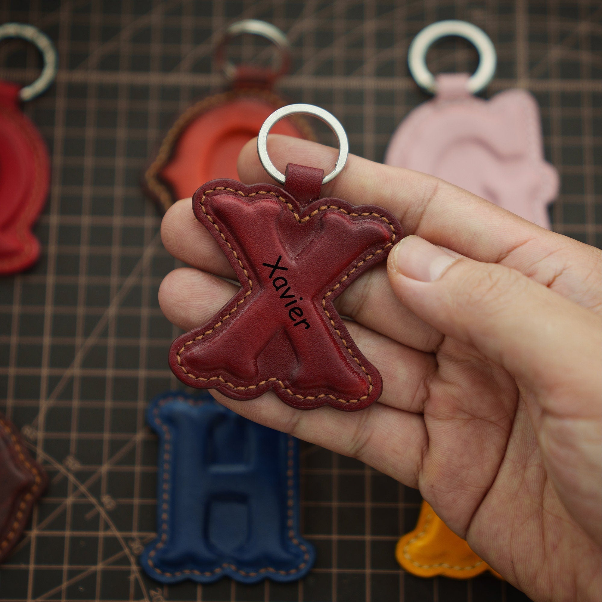 Leather Initial Charm Keychain Accessories - Handcrafted Personalized Leather Initial Piece With keyring Personalized Gift For Her