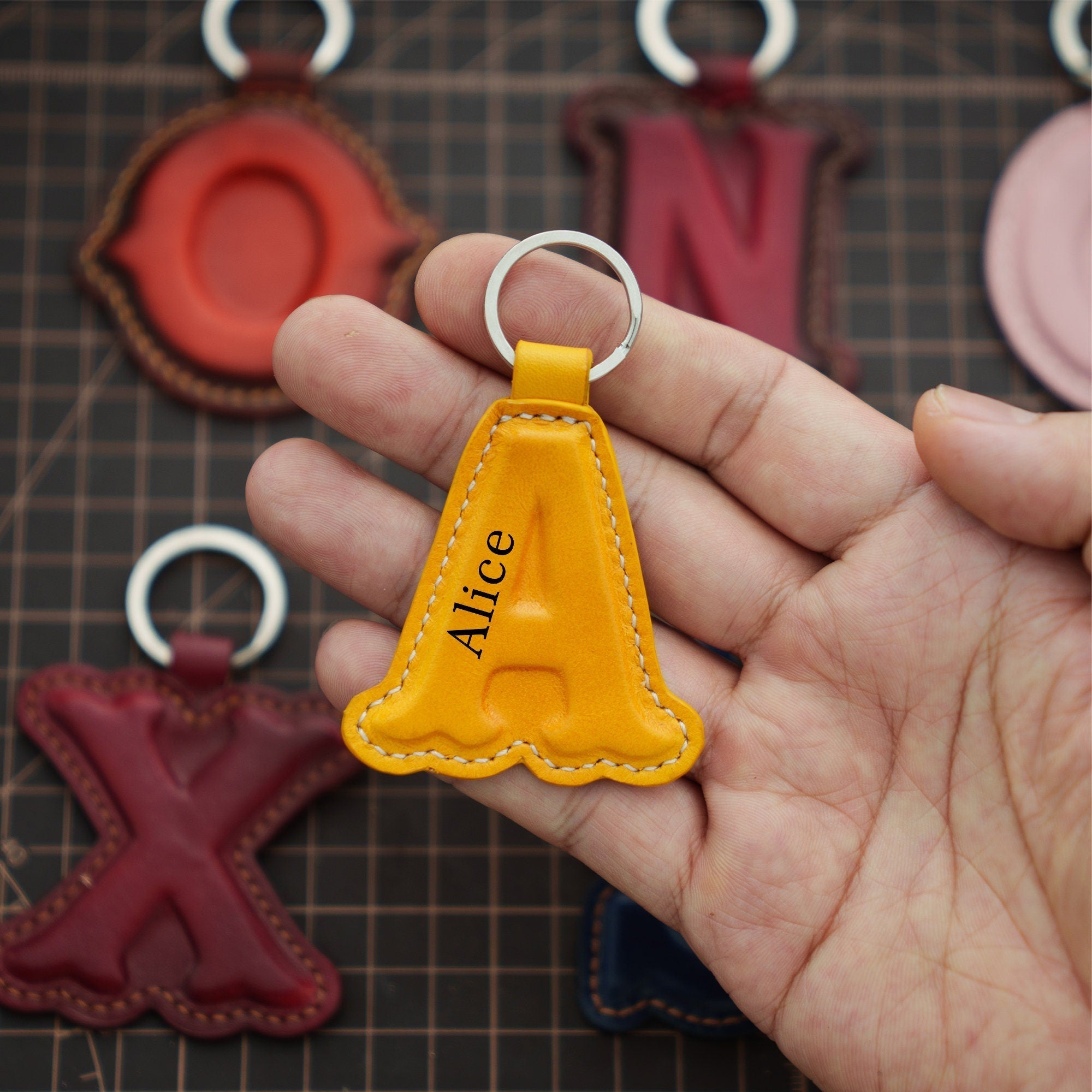 Leather Initial Charm Keychain Accessories - Handcrafted Personalized Leather Initial Piece With keyring Personalized Gift For Her