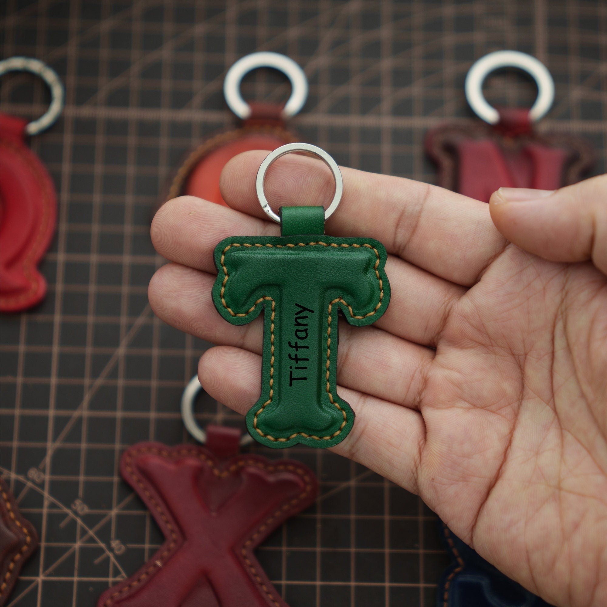 Leather Initial Charm Keychain Accessories - Handcrafted Personalized Leather Initial Piece With keyring Personalized Gift For Her