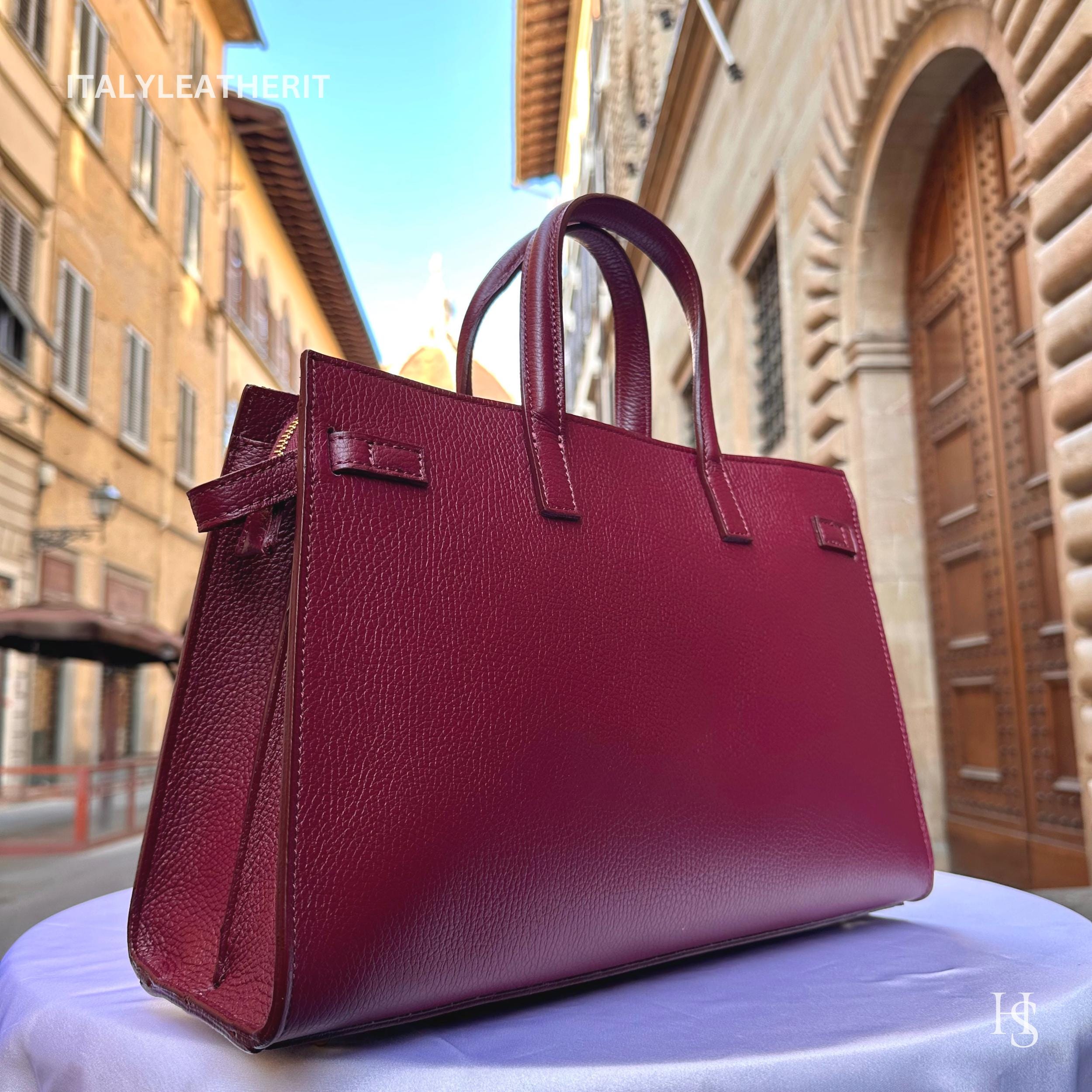 Italian Handmade Burgundy Leather Tote Bag for women