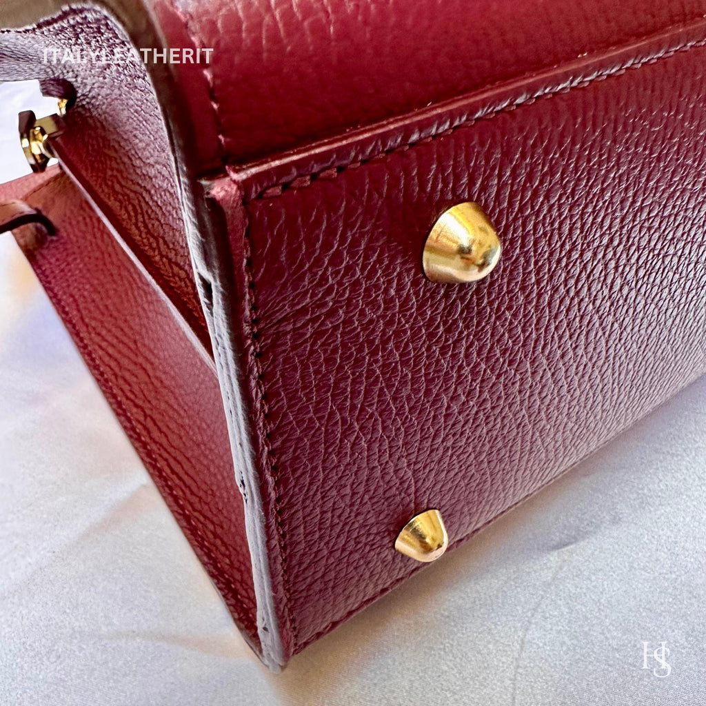 Italian Handmade Burgundy Leather Tote Bag for women