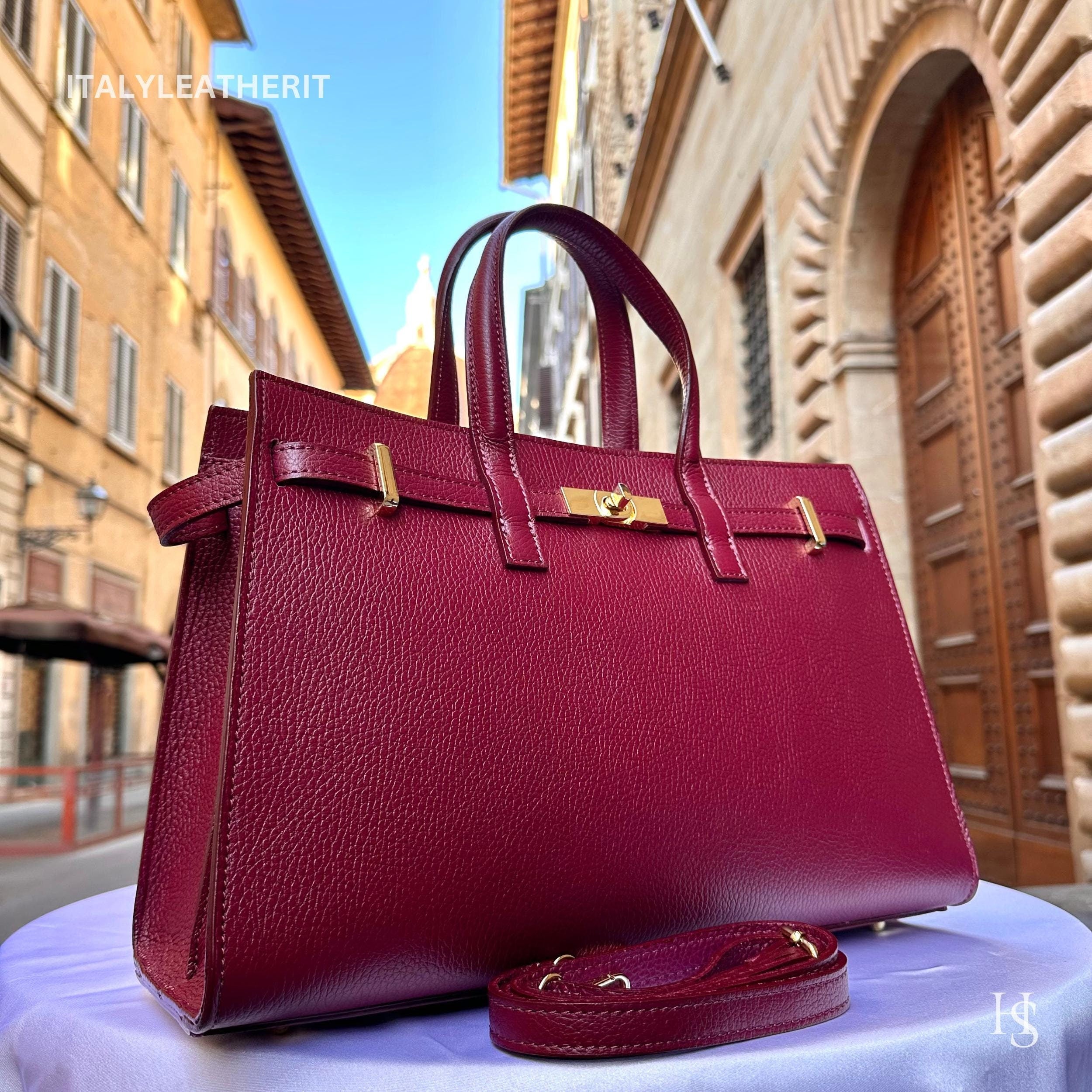 Italian Handmade Burgundy Leather Tote Bag for women