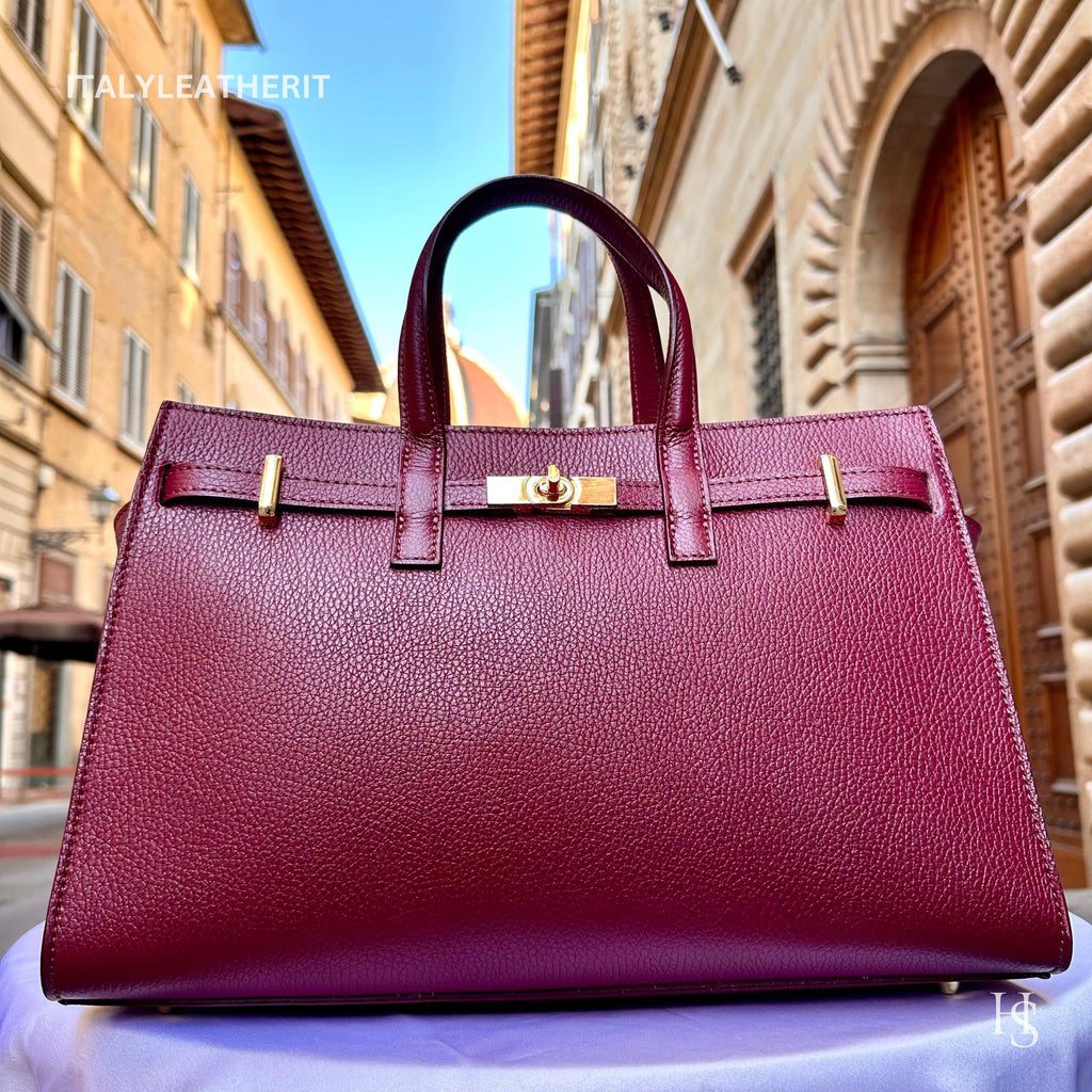 Italian Handmade Burgundy Leather Tote Bag for women