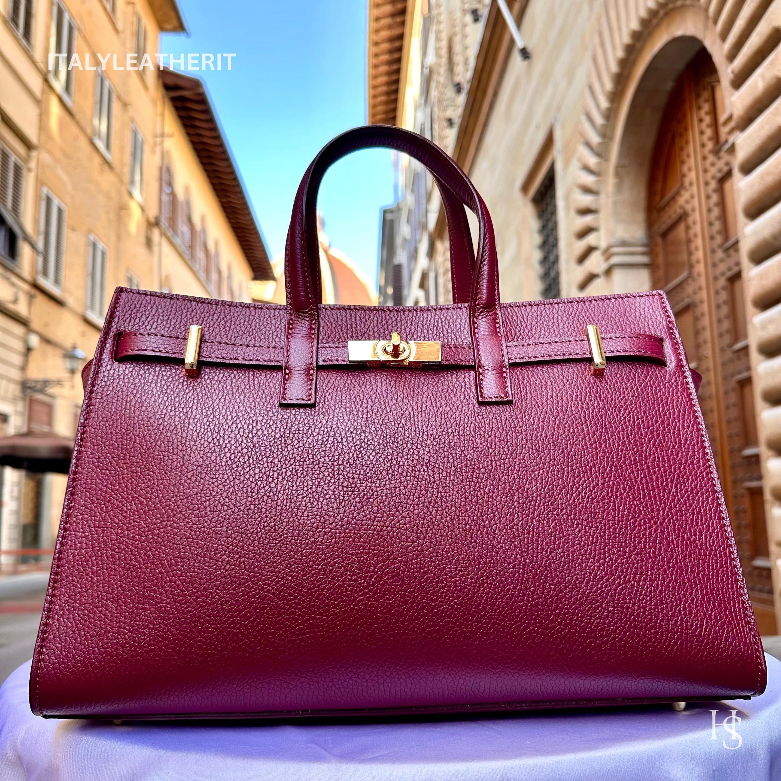 Italian Handmade Burgundy Leather Tote Bag for women