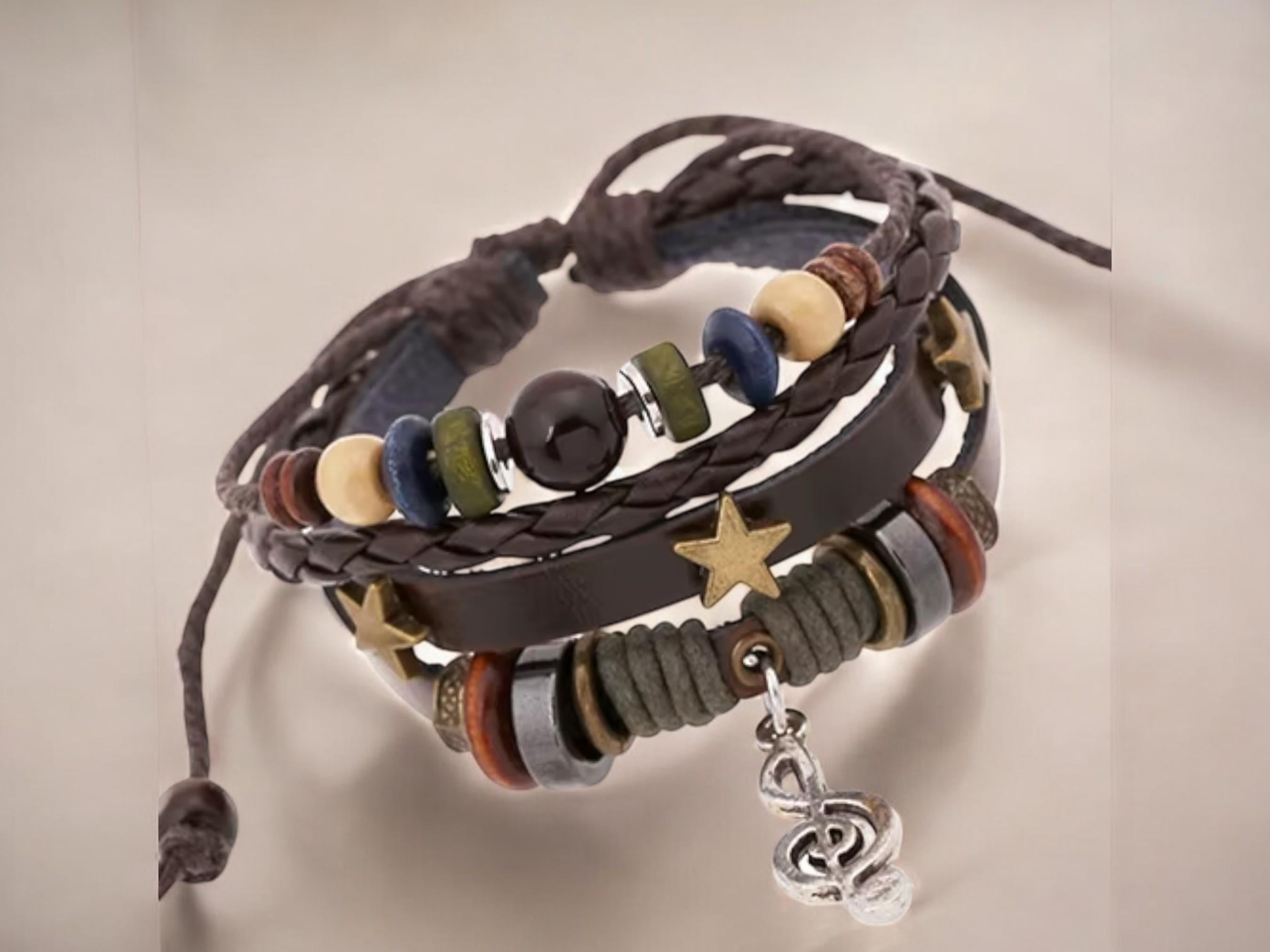 Unisex Music Beads Bracelet – Handmade Adjustable Knitted Leather Wristband for Men &amp; Women