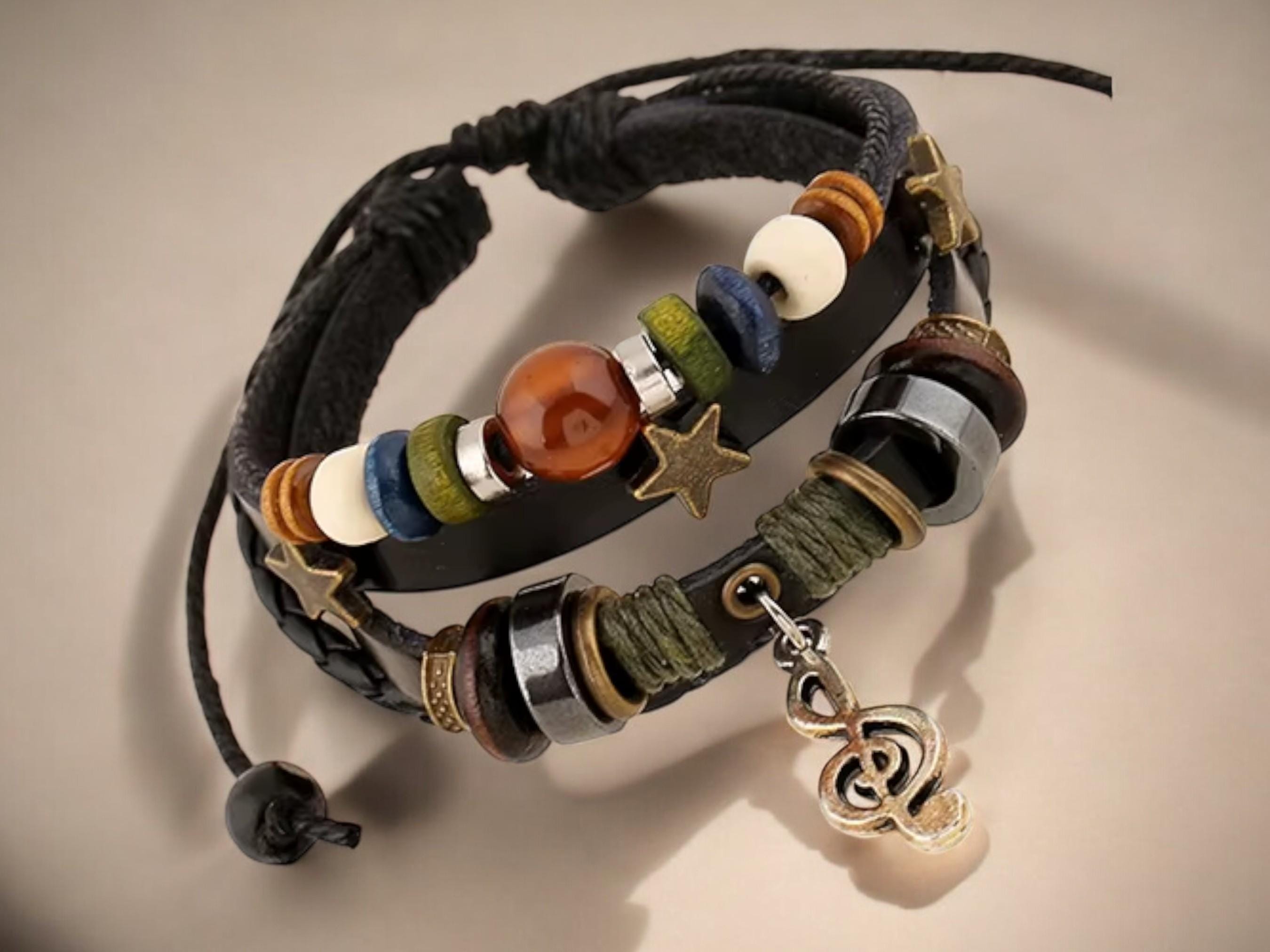 Unisex Music Beads Bracelet – Handmade Adjustable Knitted Leather Wristband for Men &amp; Women