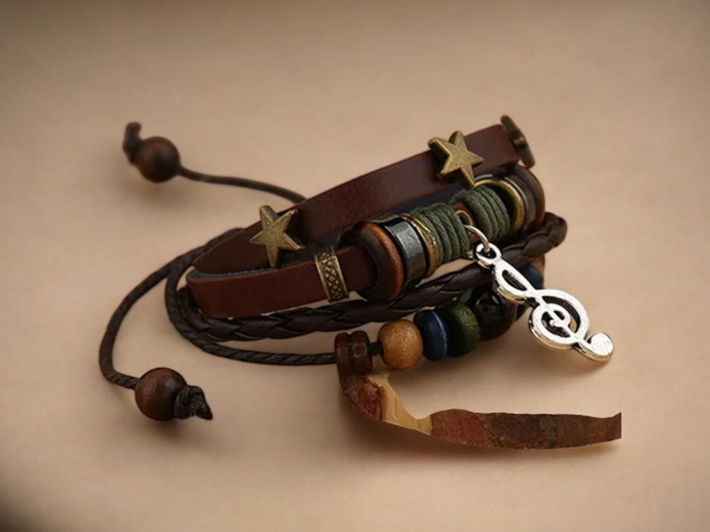 Unisex Music Beads Bracelet – Handmade Adjustable Knitted Leather Wristband for Men &amp; Women