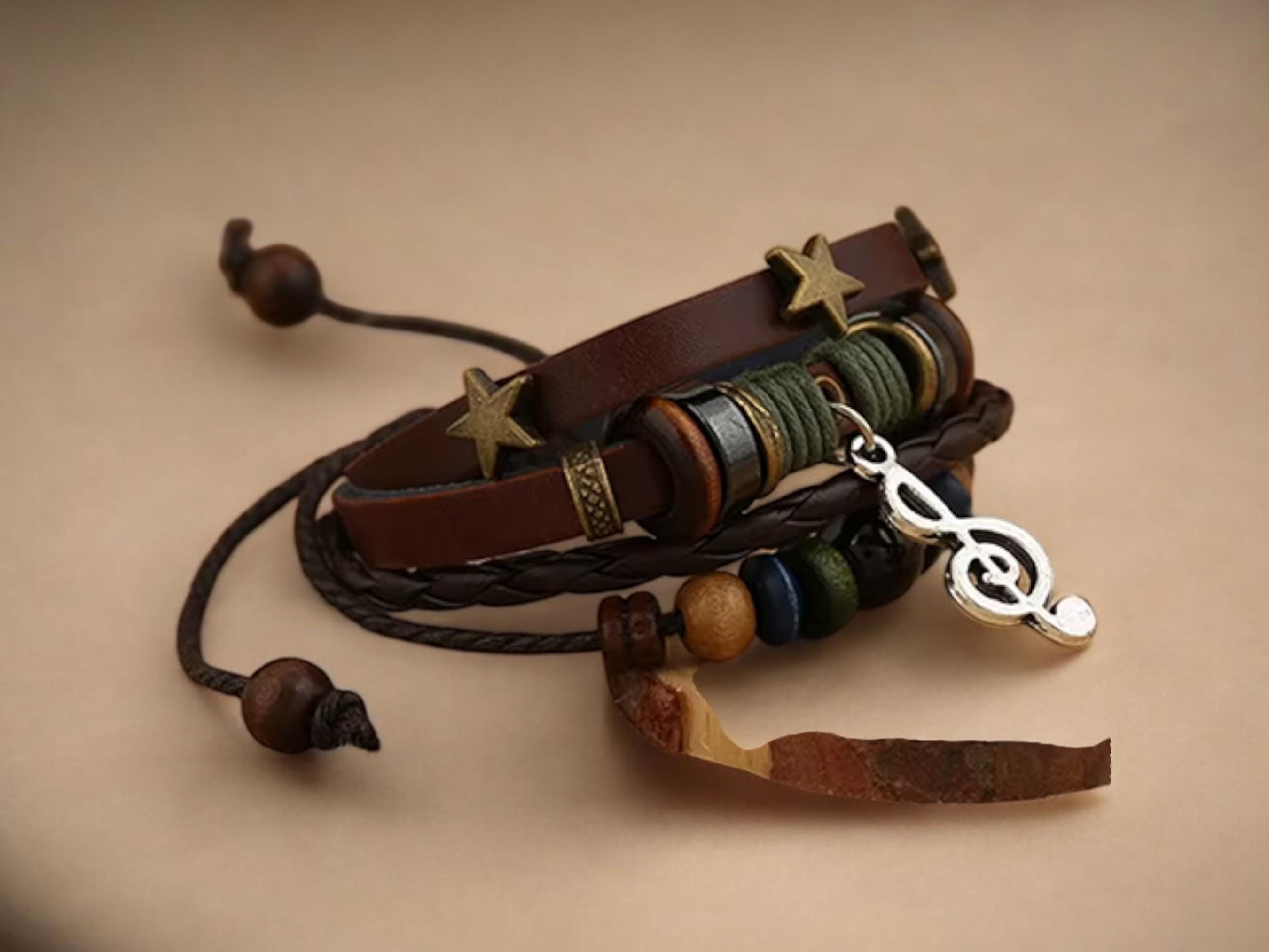 Unisex Music Beads Bracelet – Handmade Adjustable Knitted Leather Wristband for Men &amp; Women