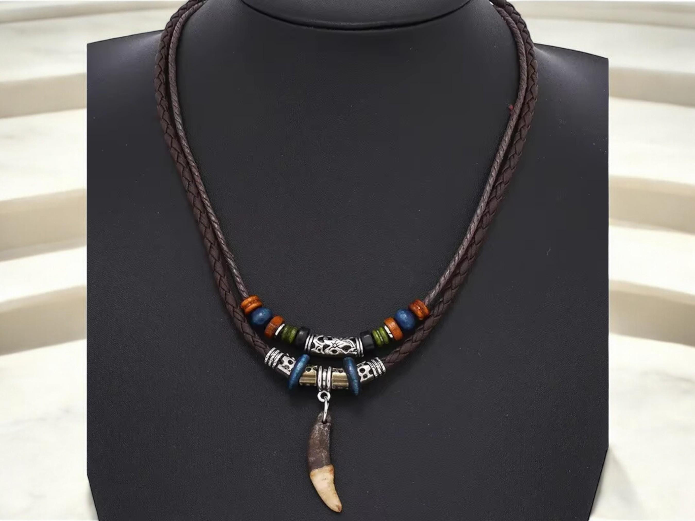 Gothic Wolf Tooth Pendant Necklace – Vintage Multi-Layer Leather &amp; Beaded Prayer Necklace for Men / Women