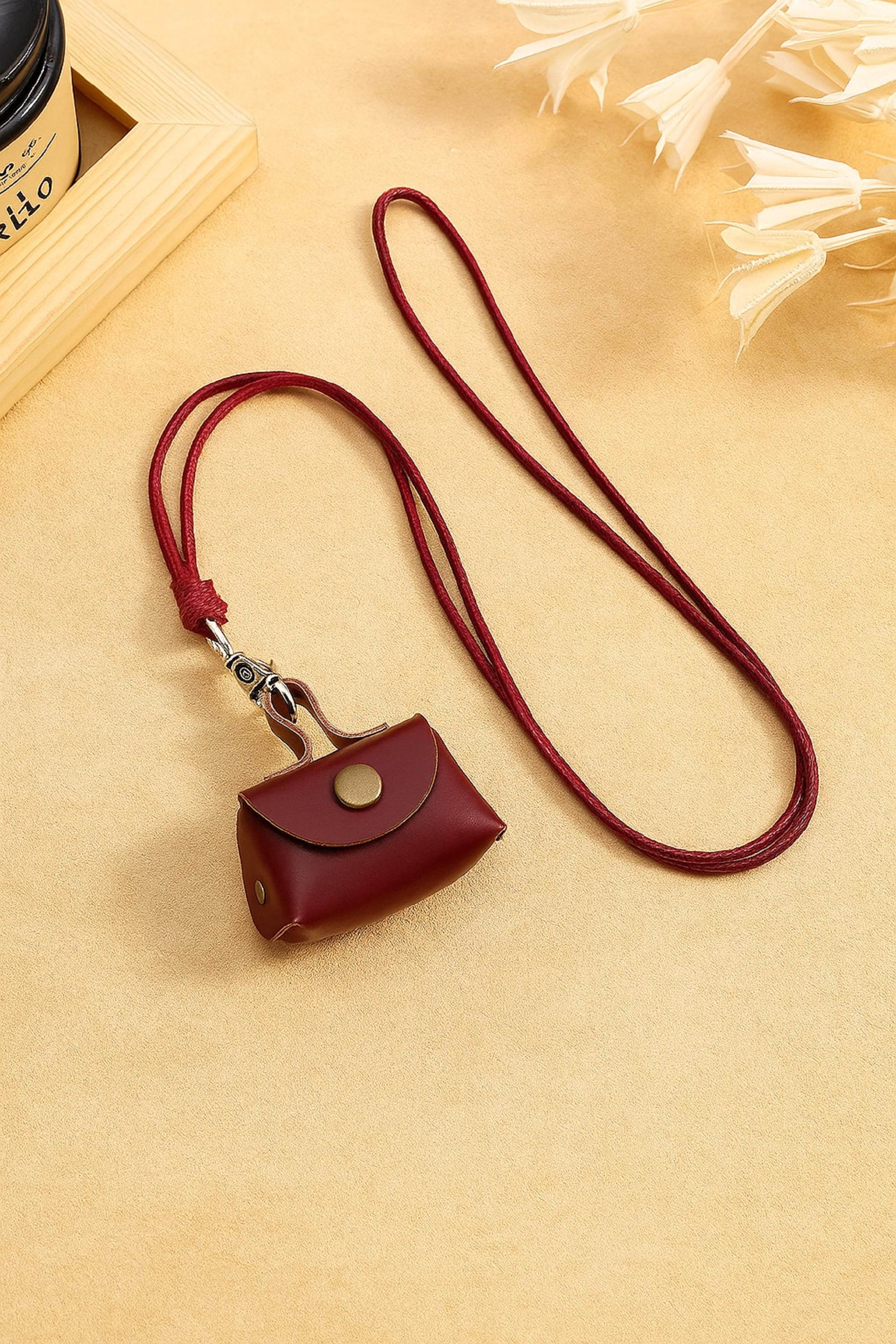 Mini Leather Bag Pendant Necklace: Adjustable Cord, Purse Charm Jewelry