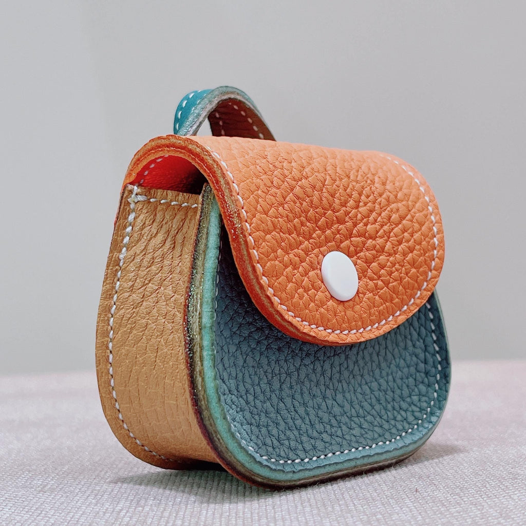 Handmade Pebble Cowhide AirPods Case, Coin Purse, Bag Charm Accessory