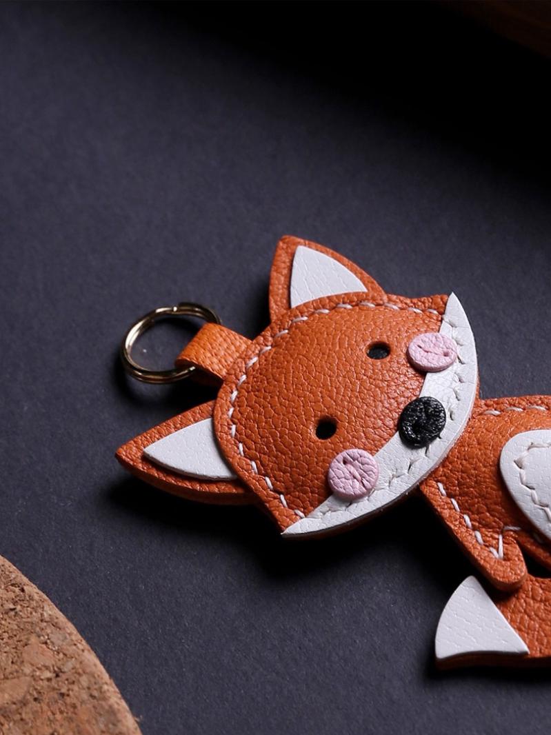 Handmade Leather Fox Bag Charm Keychain