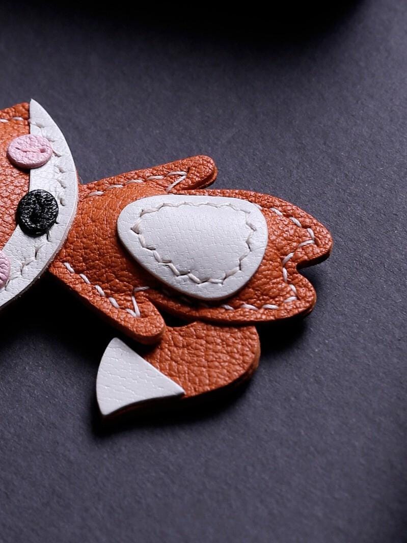Handmade Leather Fox Bag Charm Keychain