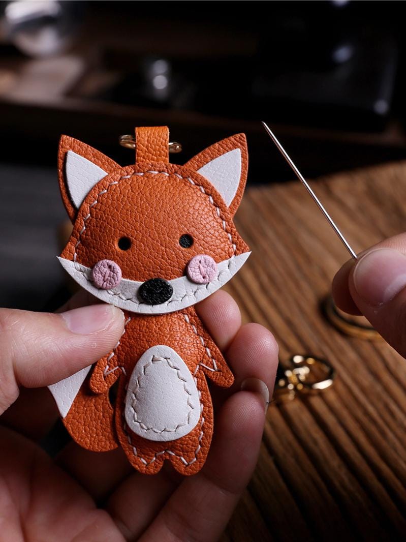 Handmade Leather Fox Bag Charm Keychain