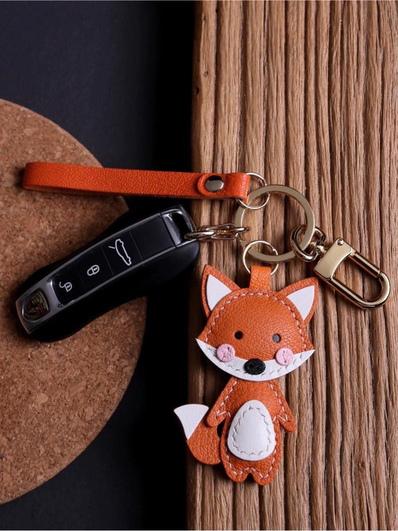Handmade Leather Fox Bag Charm Keychain