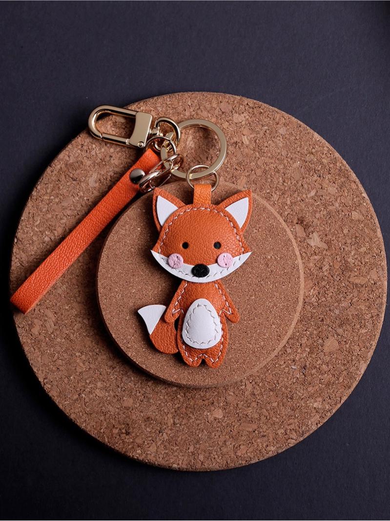 Handmade Leather Fox Bag Charm Keychain