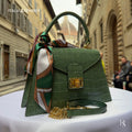 Handmade Italian Leather Tote Bag – Elegant Top Handle Purse with Scarf