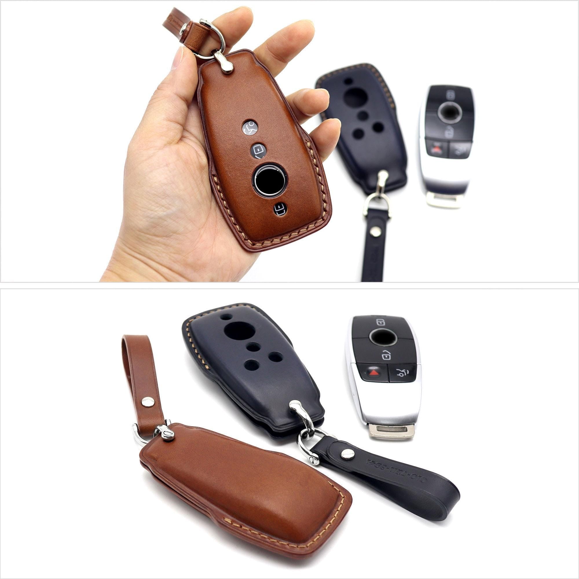 Leather Car Key Fob Cover: Mercedes Benz E/C/GLC Class Key Case