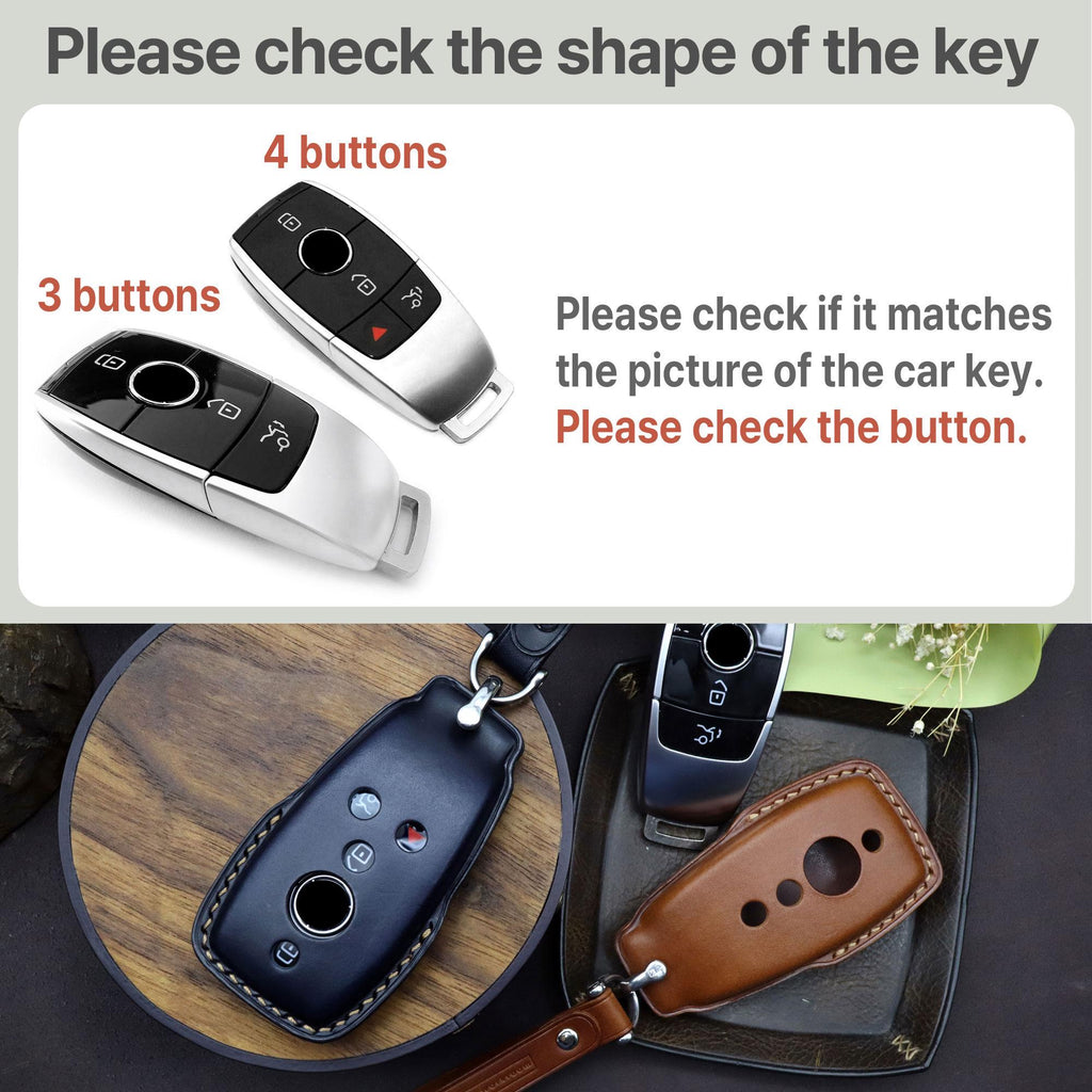 Leather Car Key Fob Cover: Mercedes Benz E/C/GLC Class Key Case